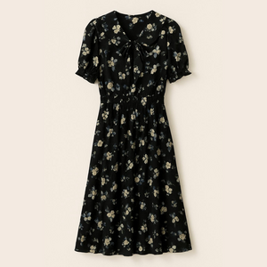 Retro style chiffon work Black floral Dress worn once.